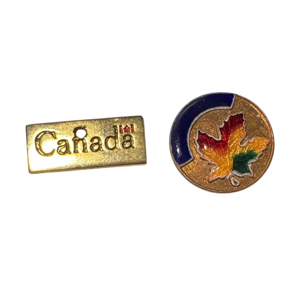 Canada Collectible Enamel Lapel Pins Name and Maple Leaf Set Of 2